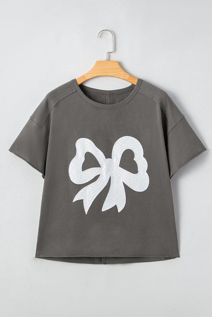 Lace Bow Raw Edge T-Shirt