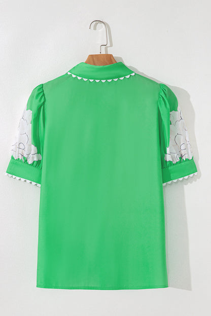 Floral Ric-Rac Puff Sleeve Shirt