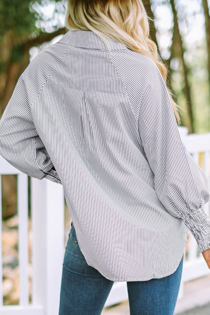 Stripe Smocked Cuff Buttoned Shirt