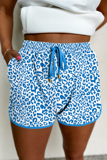 Leopard Contrast Trim Drawstring Shorts