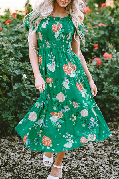 Floral Smocked Tiered Midi Dress