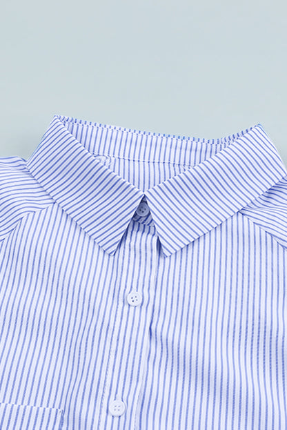 Stripe Smocked Cuff Buttoned Shirt
