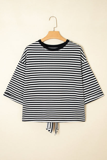 Stripe Bow Back Cutout Tee