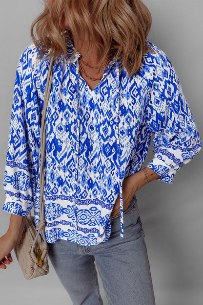 Boho Tied Neck 3/4 Sleeve Blouse
