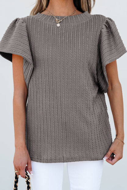 Solid Cable Textured Flutter Sleeve Top