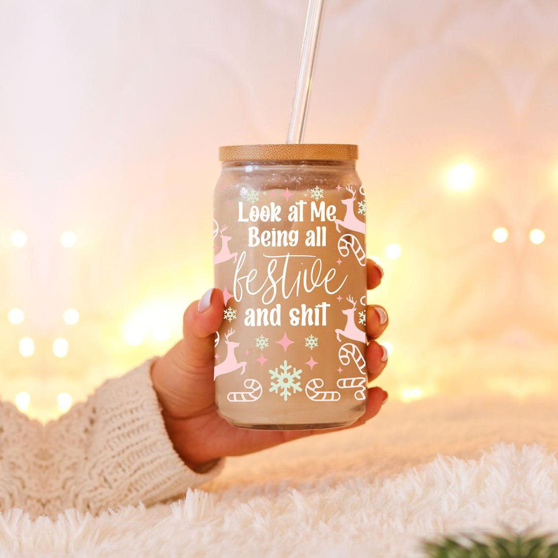 Christmas glass cup with straw
christmas glass cup with lid