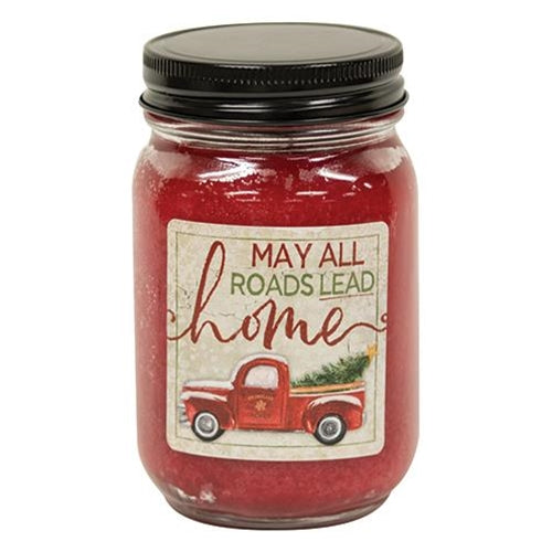 Hollyberry Jar Candle w/Red Truck 12oz - All Roads Lead Home