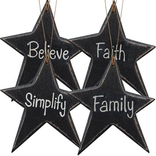 4/Set Black Star Word Ornaments