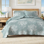 Reversible Coral Coastal Quilt Set