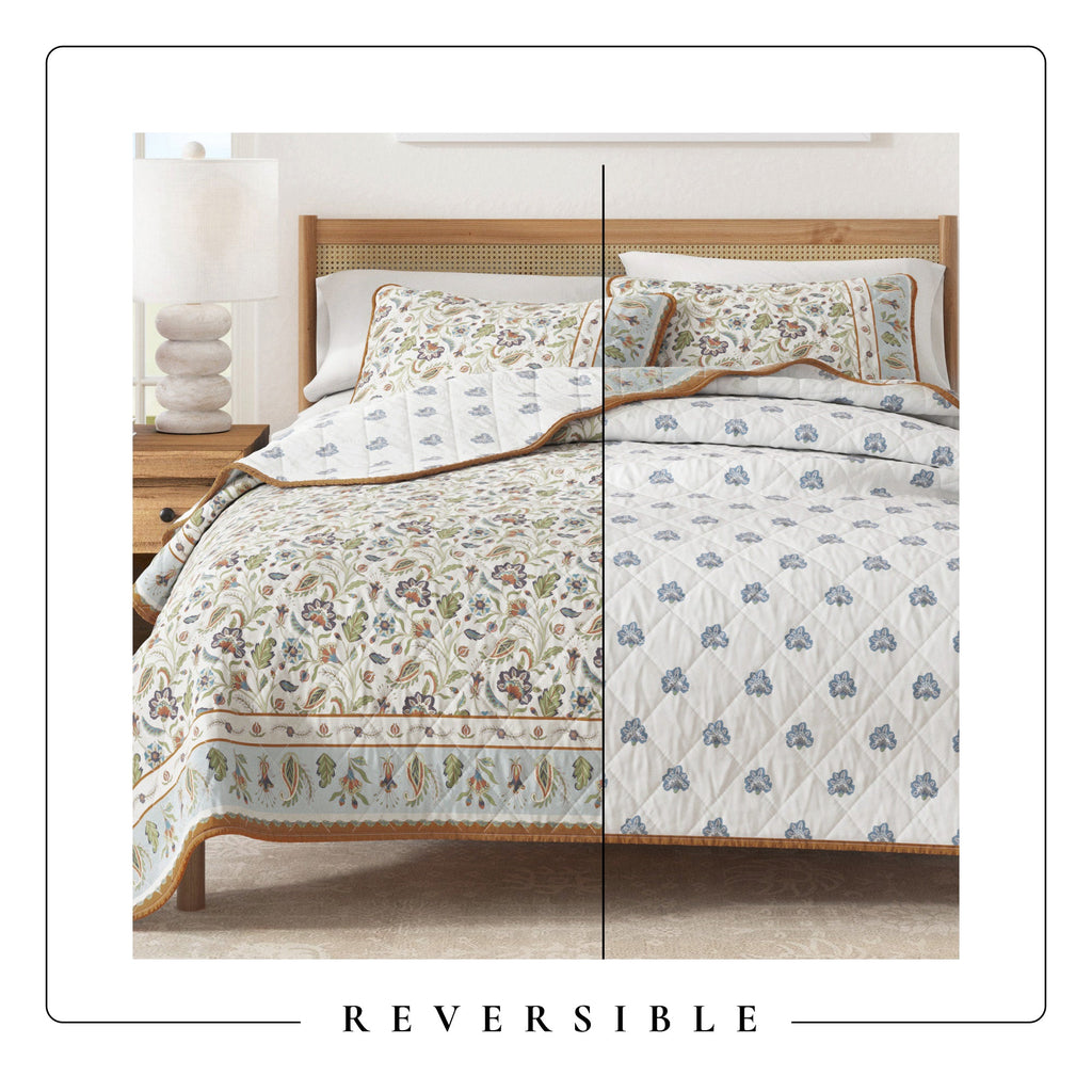 Indira Floral Boho Printed Cotton Quilt Set