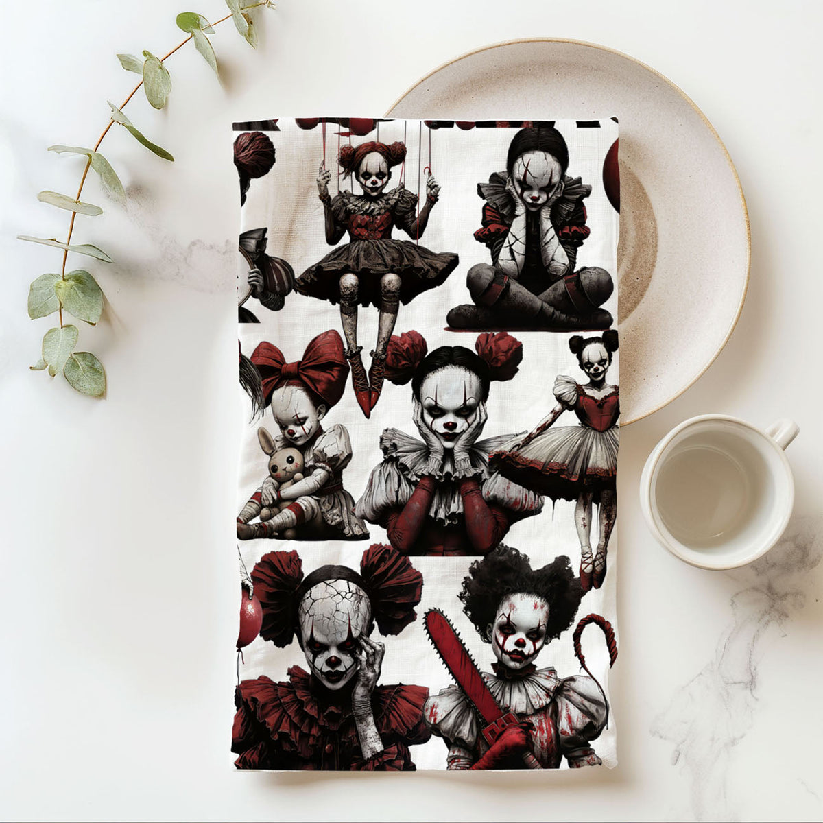 Creepy Clown Dolls Kitchen Towel