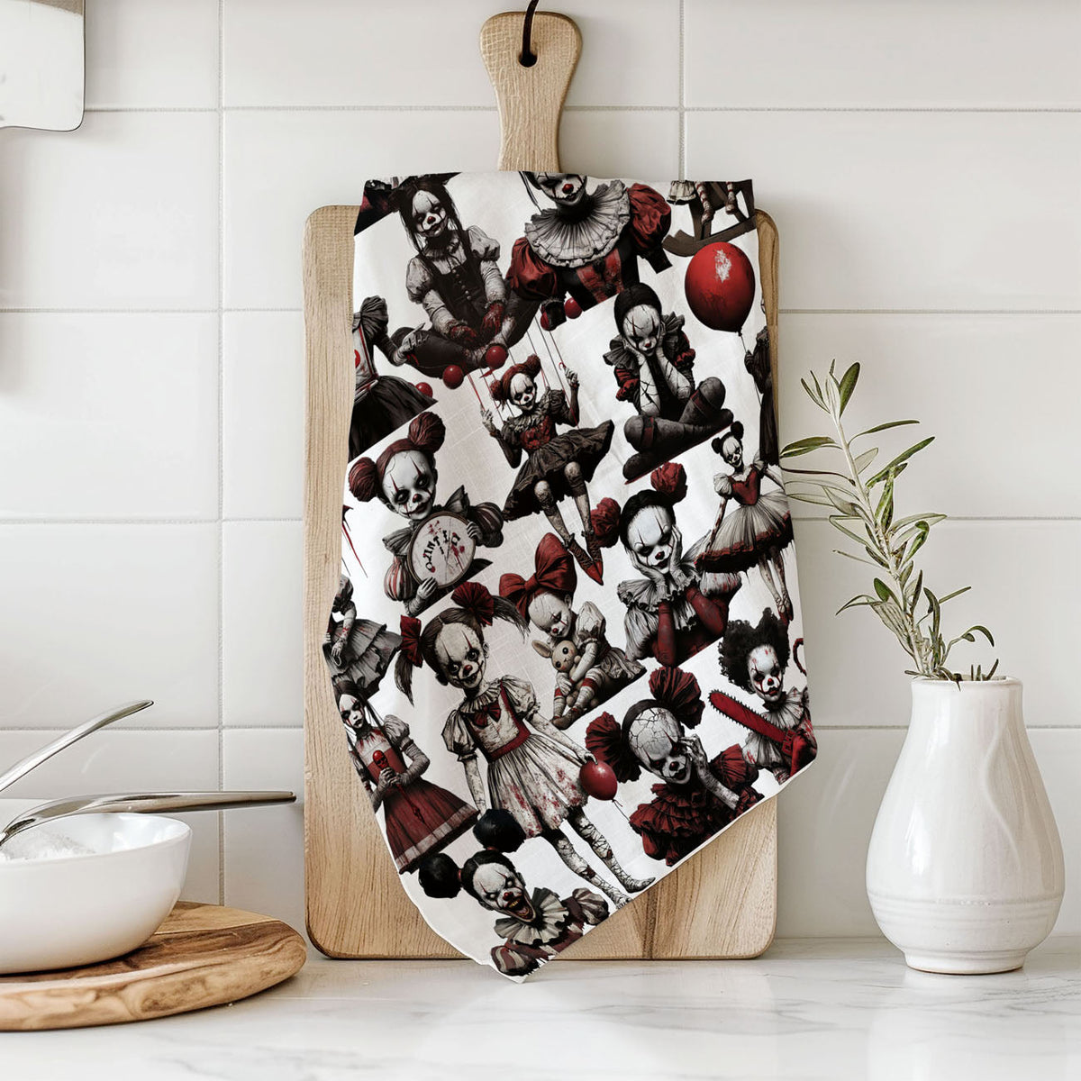 Creepy Clown Dolls Kitchen Towel