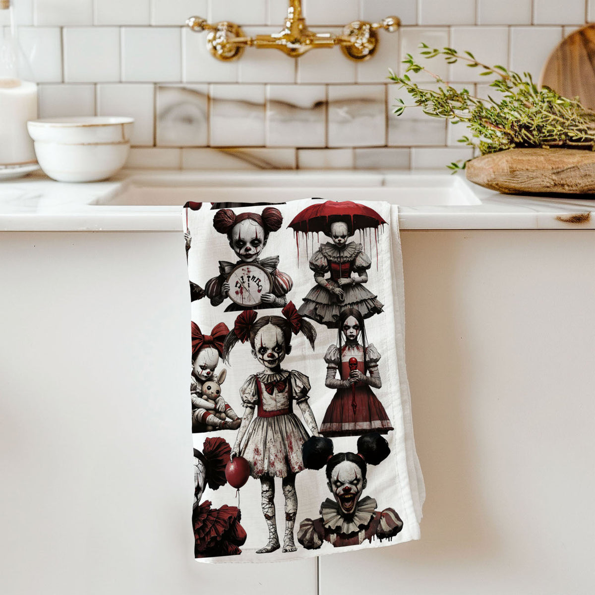 Creepy Clown Dolls Kitchen Towel