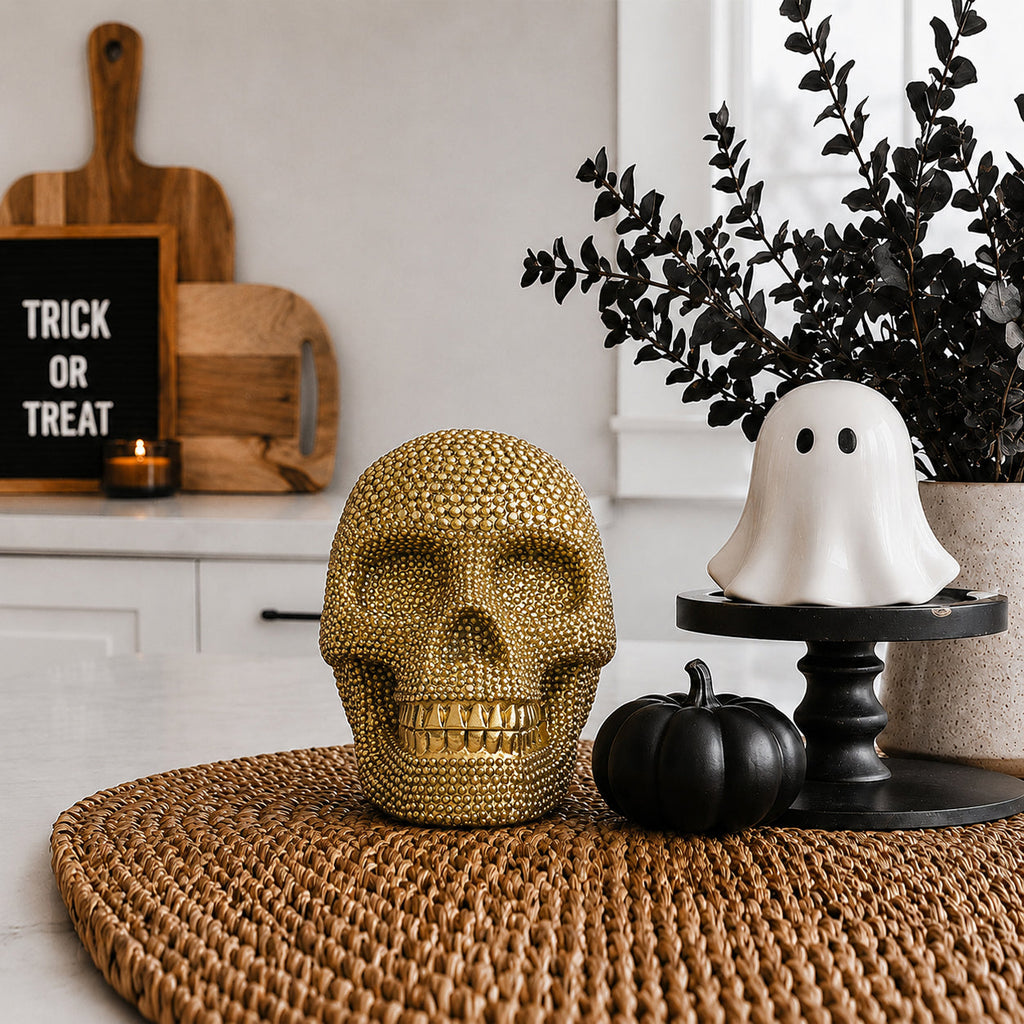 Skull Halloween Figurine in Silver or Gold
