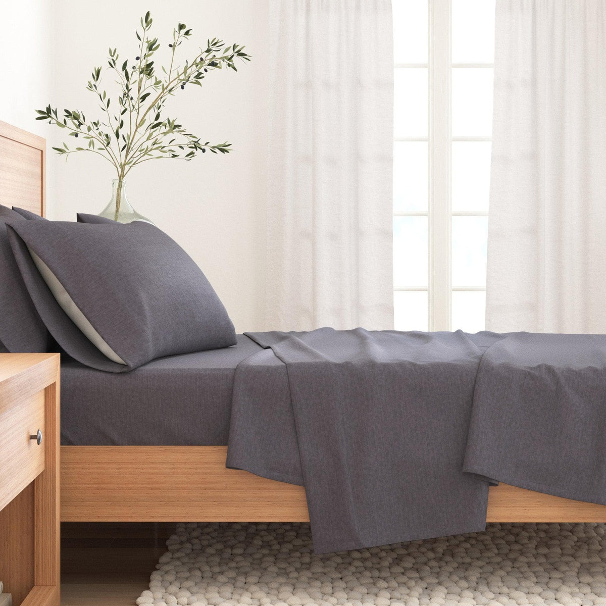 Anders Heathered Solid Cotton Blend Flannel Sheet Set