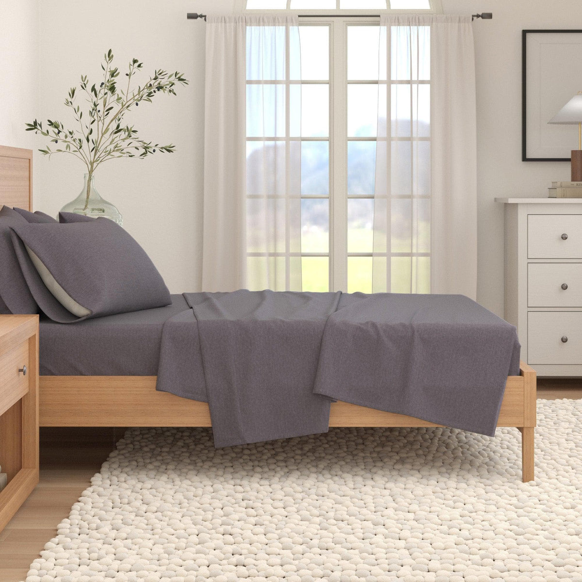 Anders Heathered Solid Cotton Blend Flannel Sheet Set