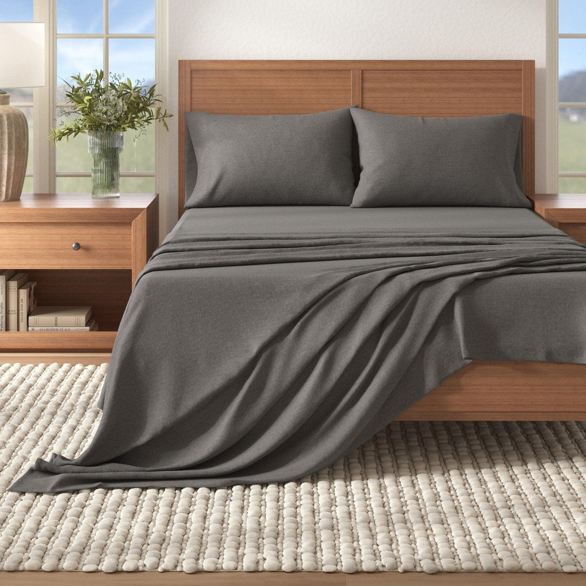 Anders Heathered Solid Cotton Blend Flannel Sheet Set