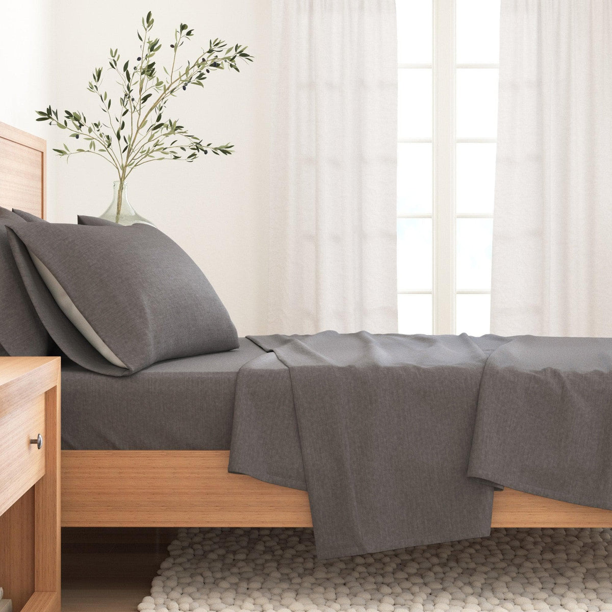Anders Heathered Solid Cotton Blend Flannel Sheet Set