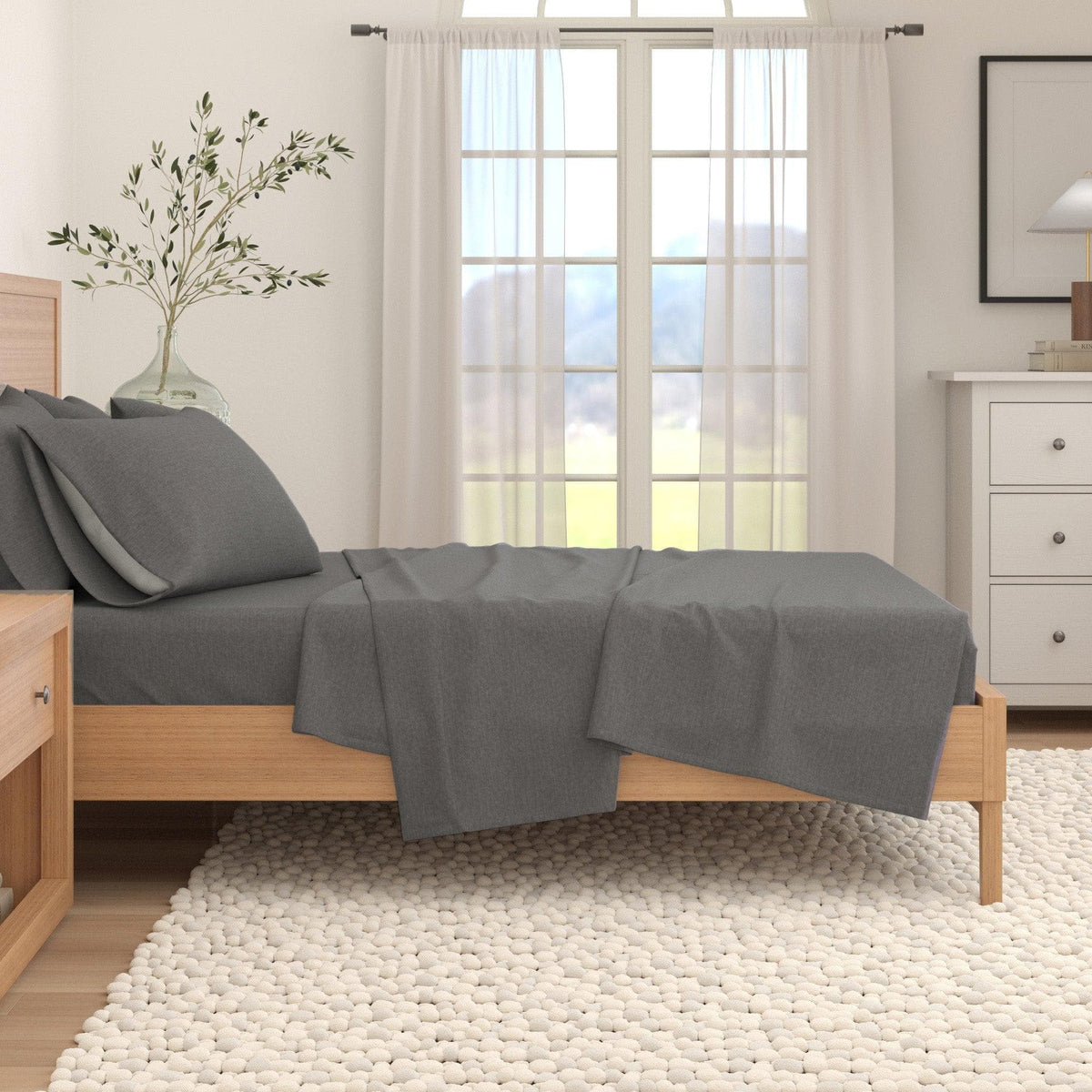 Anders Heathered Solid Cotton Blend Flannel Sheet Set