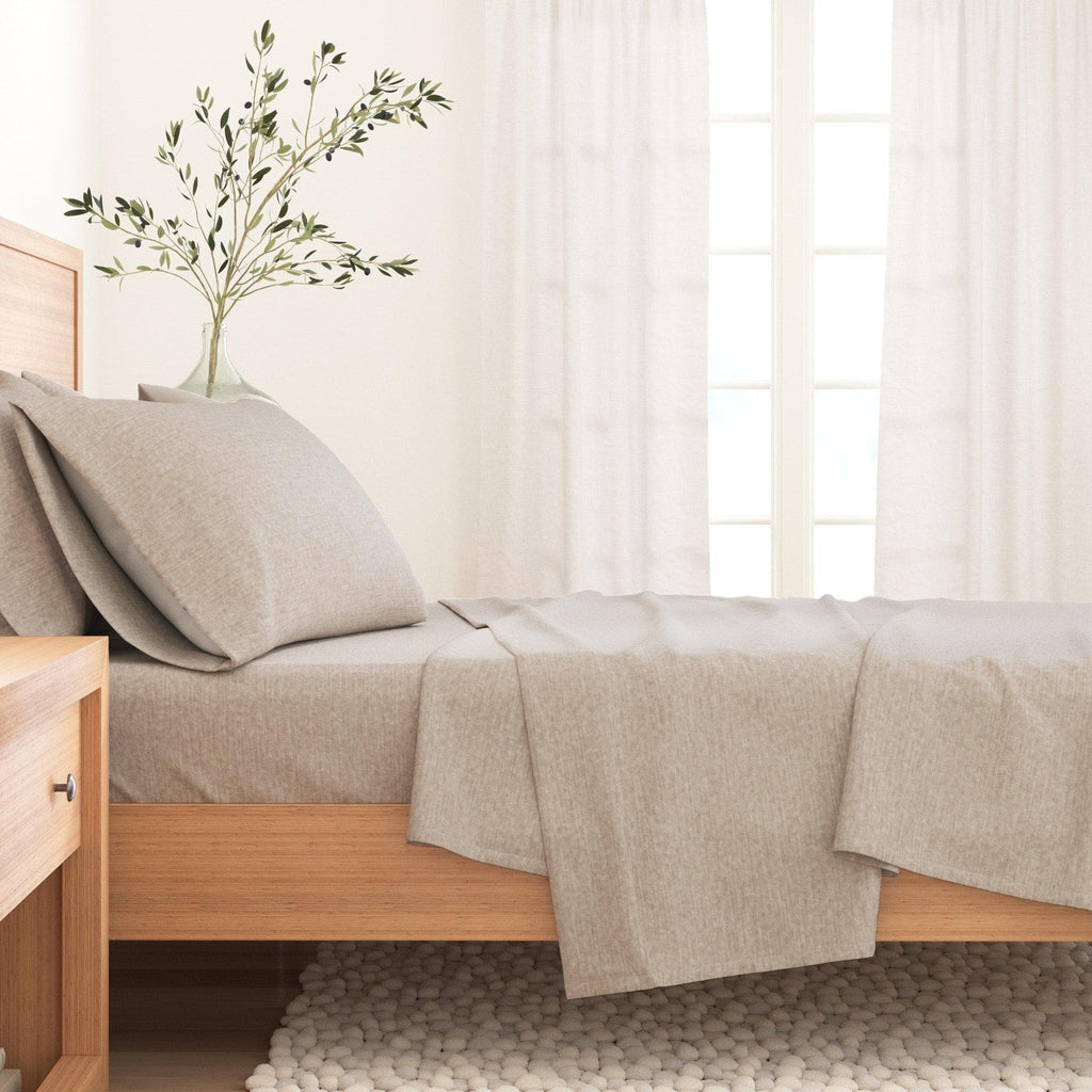 Anders Heathered Solid Cotton Blend Flannel Sheet Set