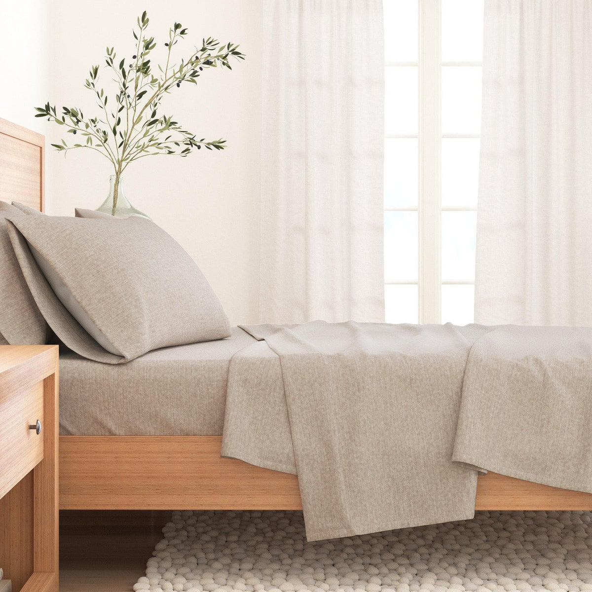 Anders Heathered Solid Cotton Blend Flannel Sheet Set