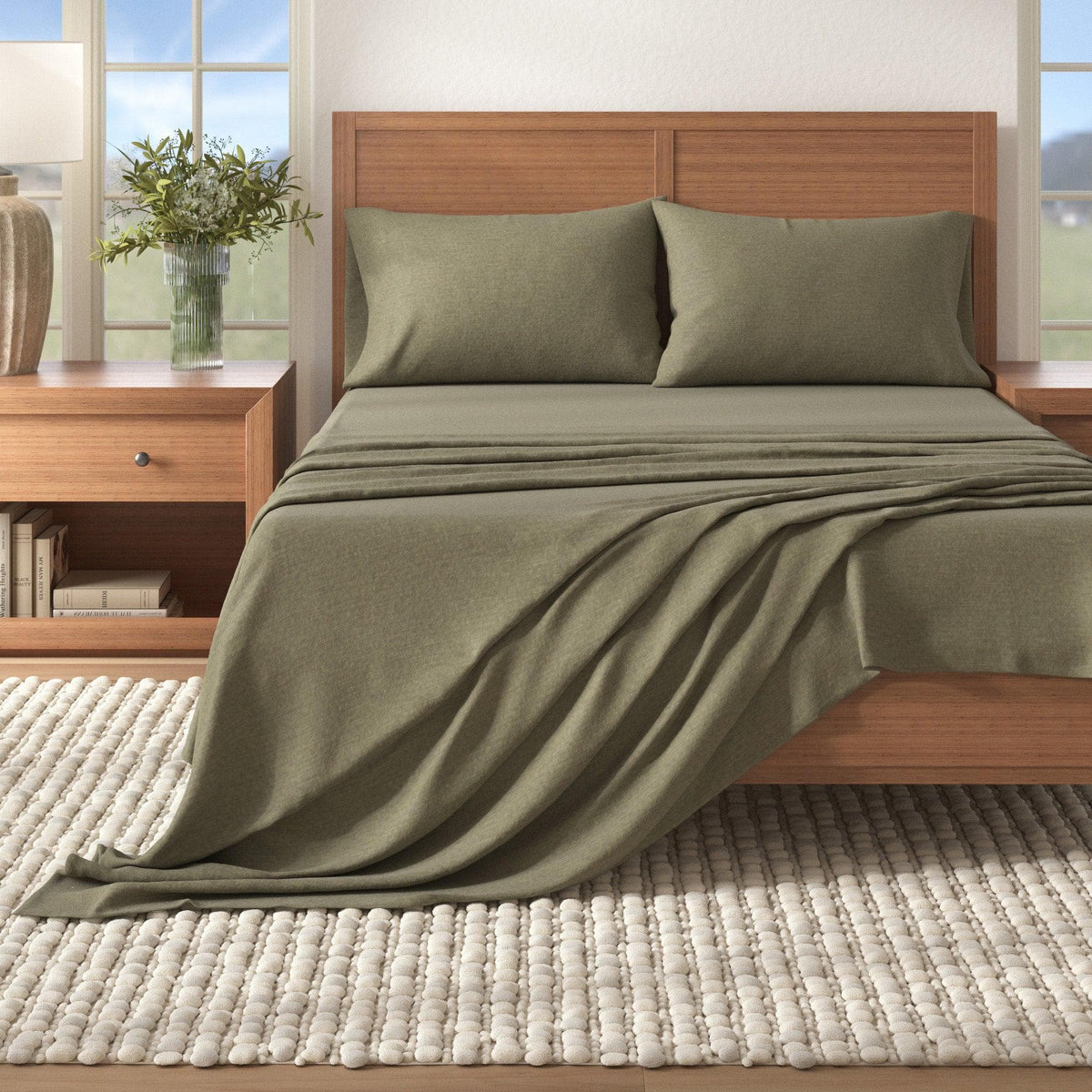 Anders Heathered Solid Cotton Blend Flannel Sheet Set