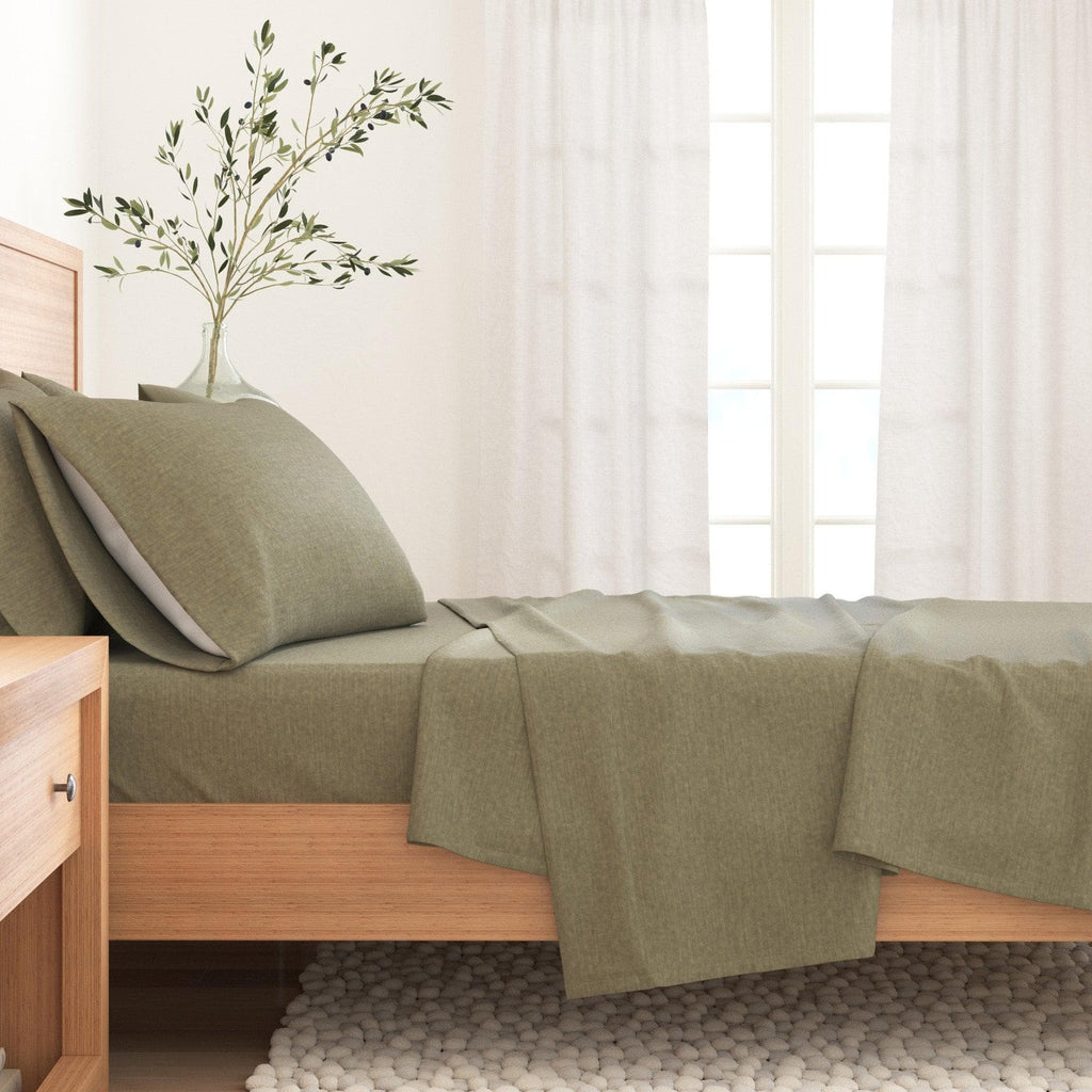 Anders Heathered Solid Cotton Blend Flannel Sheet Set
