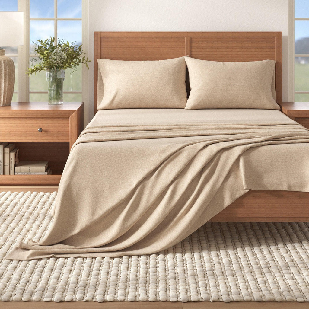 Anders Heathered Solid Cotton Blend Flannel Sheet Set