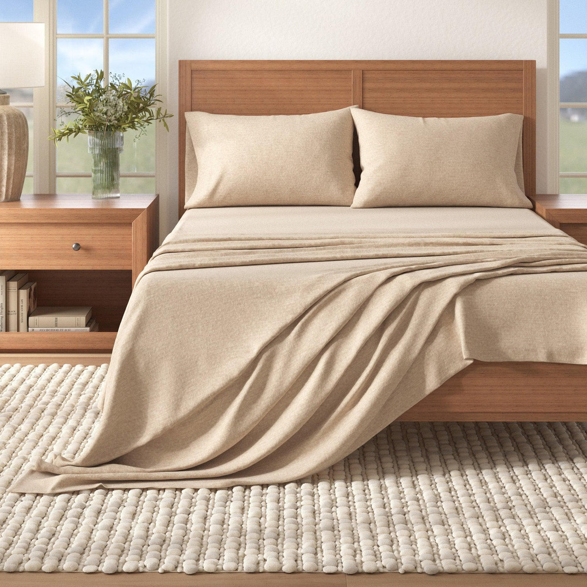 Anders Heathered Solid Cotton Blend Flannel Sheet Set