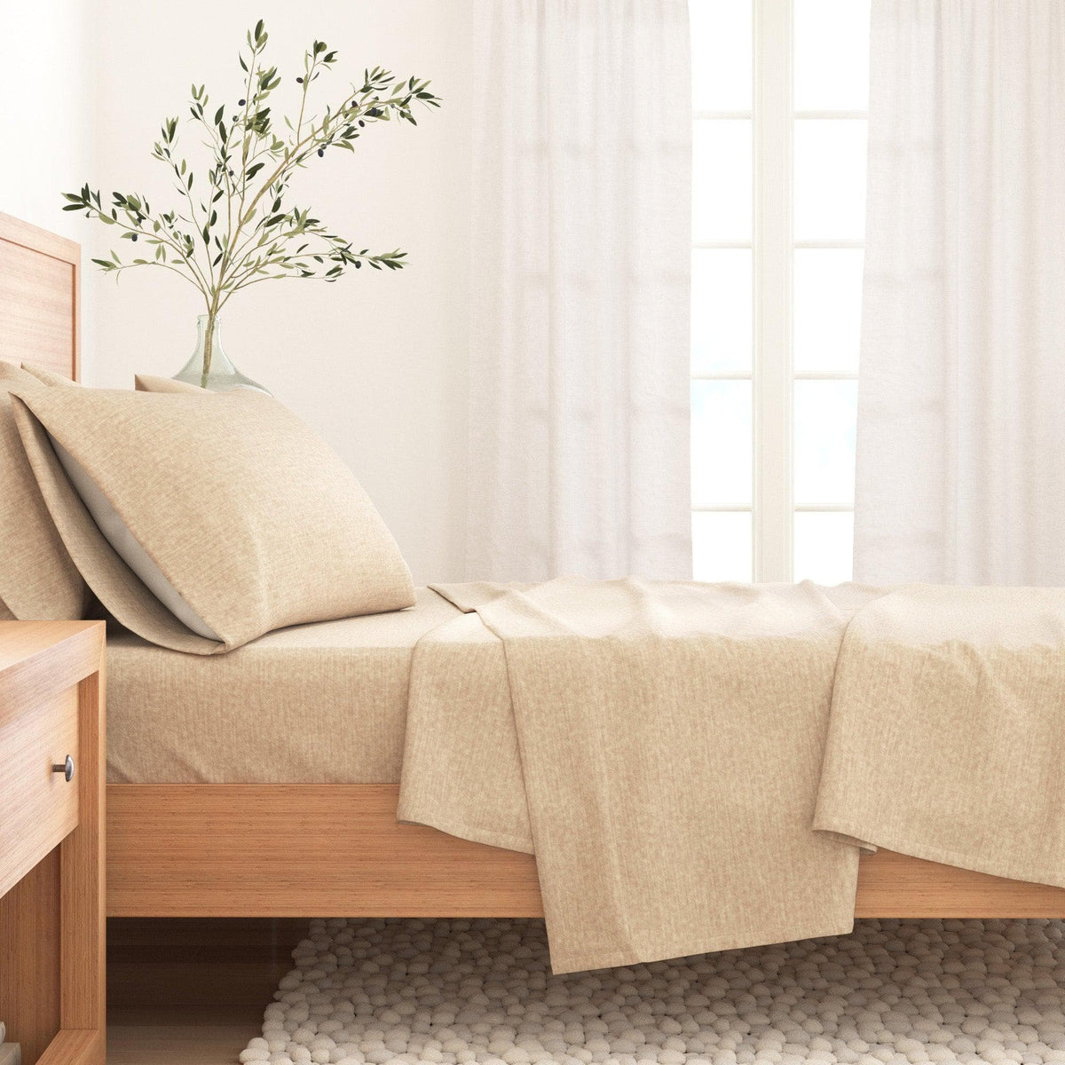 Anders Heathered Solid Cotton Blend Flannel Sheet Set