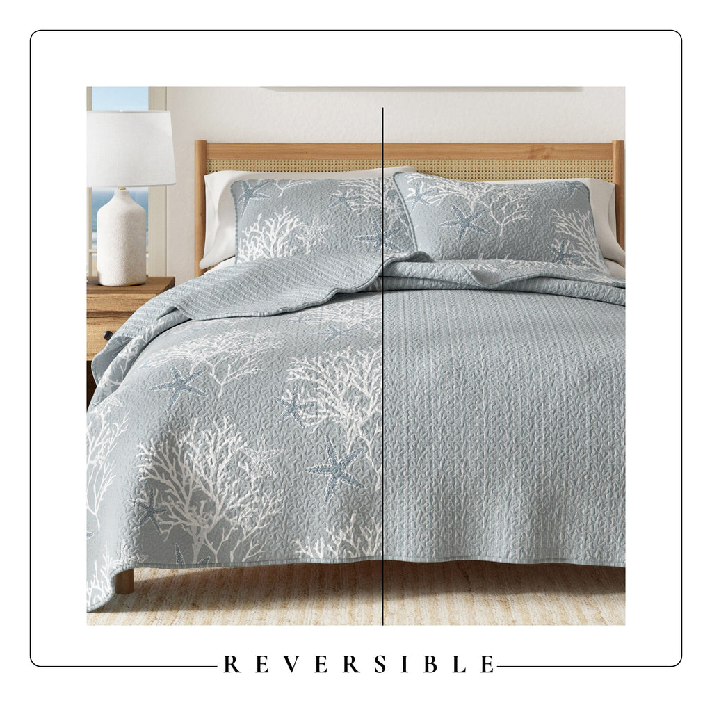 Reversible Coral Coastal Quilt Set