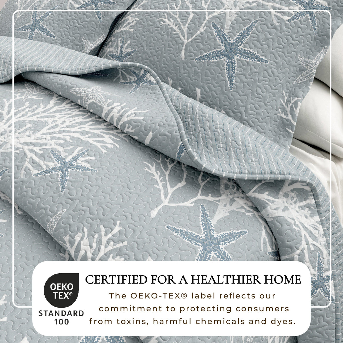 Reversible Coral Coastal Quilt Set