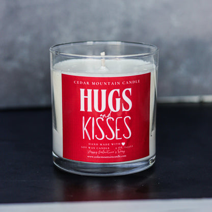 Hugs & Kisses - Valentine's Day Soy Candle - 9 oz Whiskey Glass Jar - Choose Your Scent