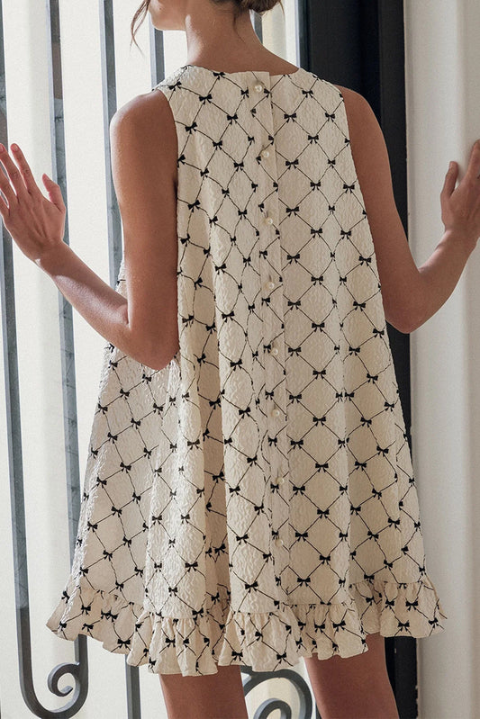 Bow Pearl Buttoned Back Mini Dress