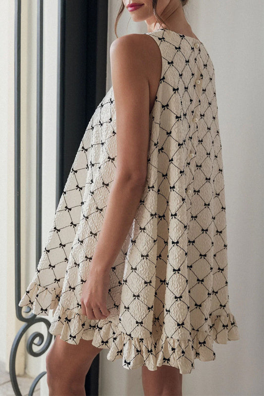 Bow Pearl Buttoned Back Mini Dress