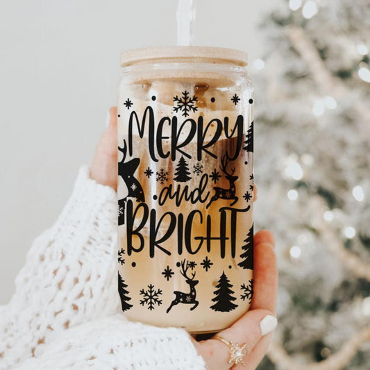 Merry and bright cup with lid and straws
