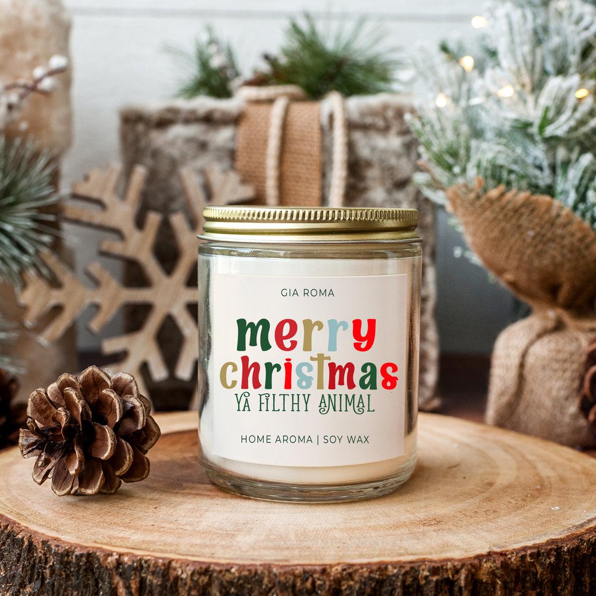 Merry Christmas Ya Filthy Animal Candle in Jar with Gold Lid, Soy Christmas Candle