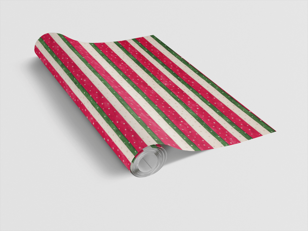 Snowfall on Candy Ribbons Wrapping Paper