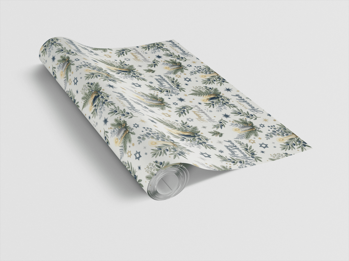 Hanukkah Herbarium Glossy Wrapping Paper