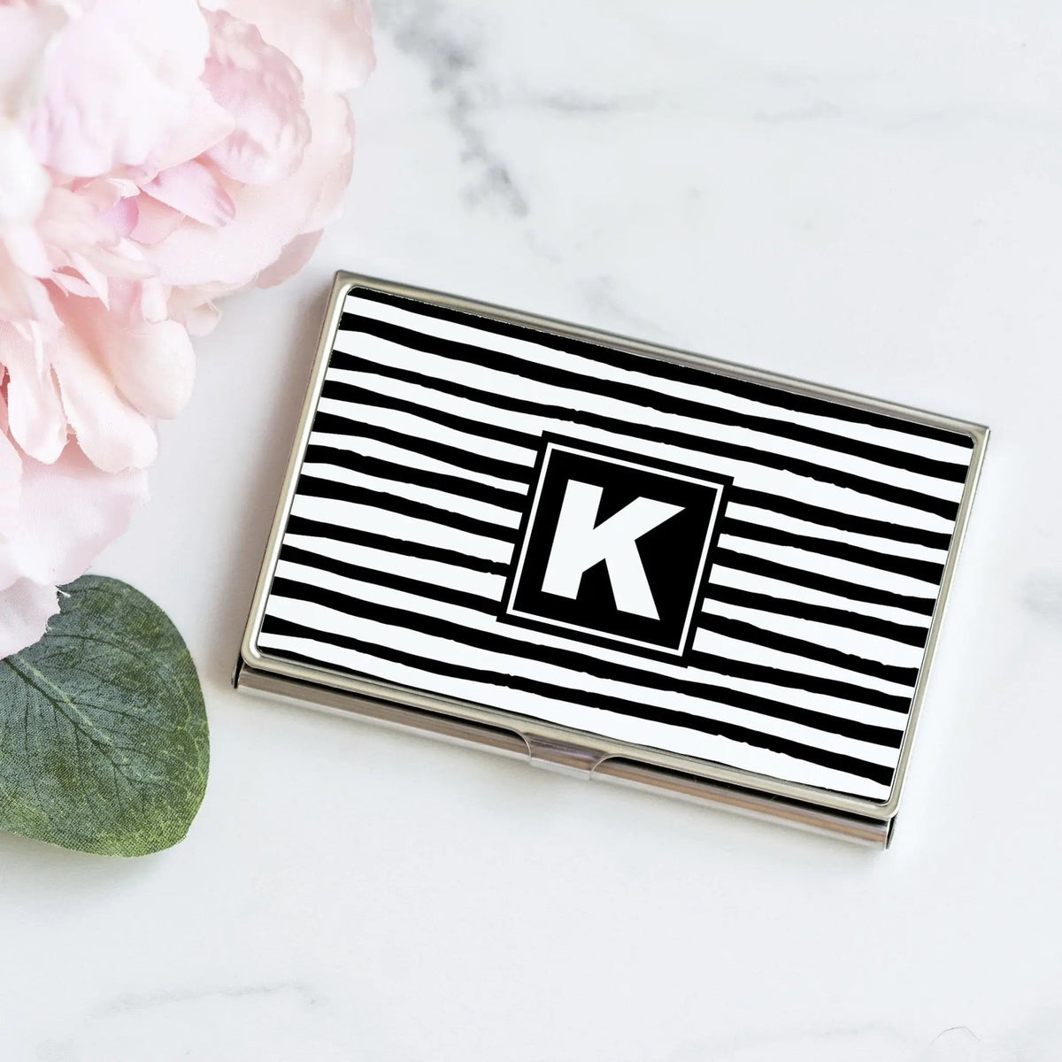 Personalized Striped Business Card Case