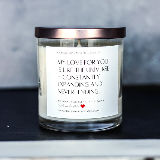 "My love for you is like..." Valentine's Day 9 oz Whiskey Glass Jar Soy Candle - Choose Your Scent