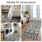 jinchan Boho Area Rug 4x6 Machine Loomed Vintage Floral Black White