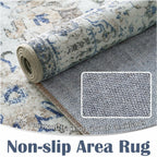 jinchan 5x7 Blue Washable Vintage Floral Area Rug Non-Slip Boho Carpet