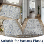 jinchan 5x7 Blue Washable Vintage Floral Area Rug Non-Slip Boho Carpet