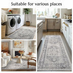 jinchan Area Rug 4x6 Washable Vintage Floral Non Slip Indoor Greige