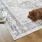 jinchan Area Rug 4x6 Washable Vintage Floral Non Slip Indoor Greige