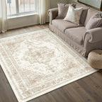 PureCozy 3x5 Taupe Vintage Floral Washable Low Pile Area Rug Classic