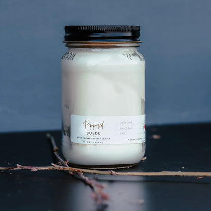13 oz Mason Jar Soy Candle - Peppered Suede