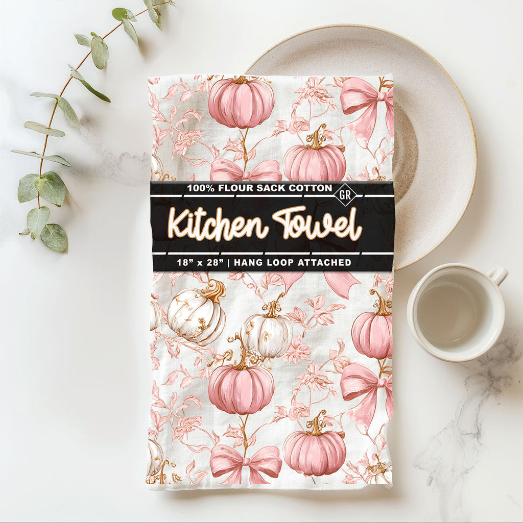 Pink Pumpkins Kitchen Towel