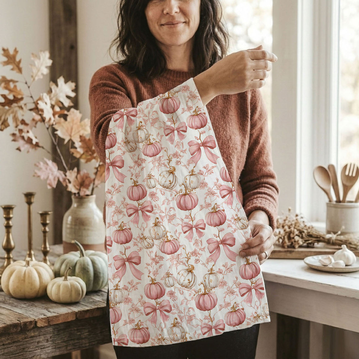 Pink Pumpkins Kitchen Towel